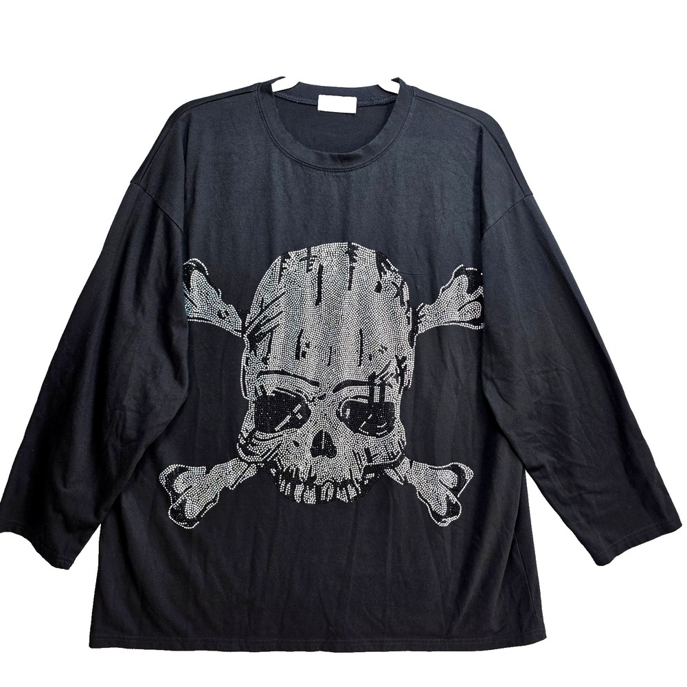 Meysi Kim Skull Crossbones‎ Tshirt Tee Womens OS Rhinestones Black Grunge Gothic